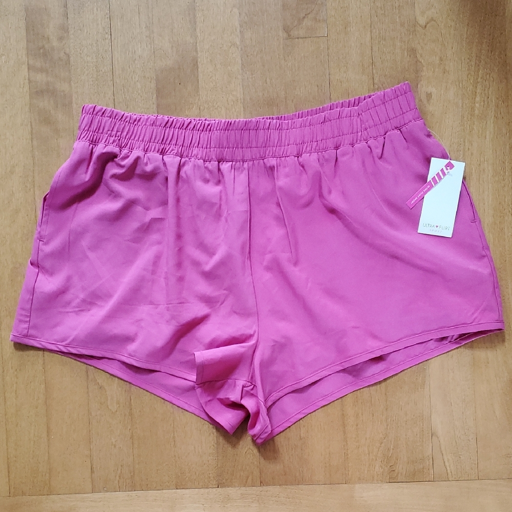 Juniors Plus Ultra Flirt Sport Vibrant Pink Athletic Shorts w/Liner Size 1X NWT